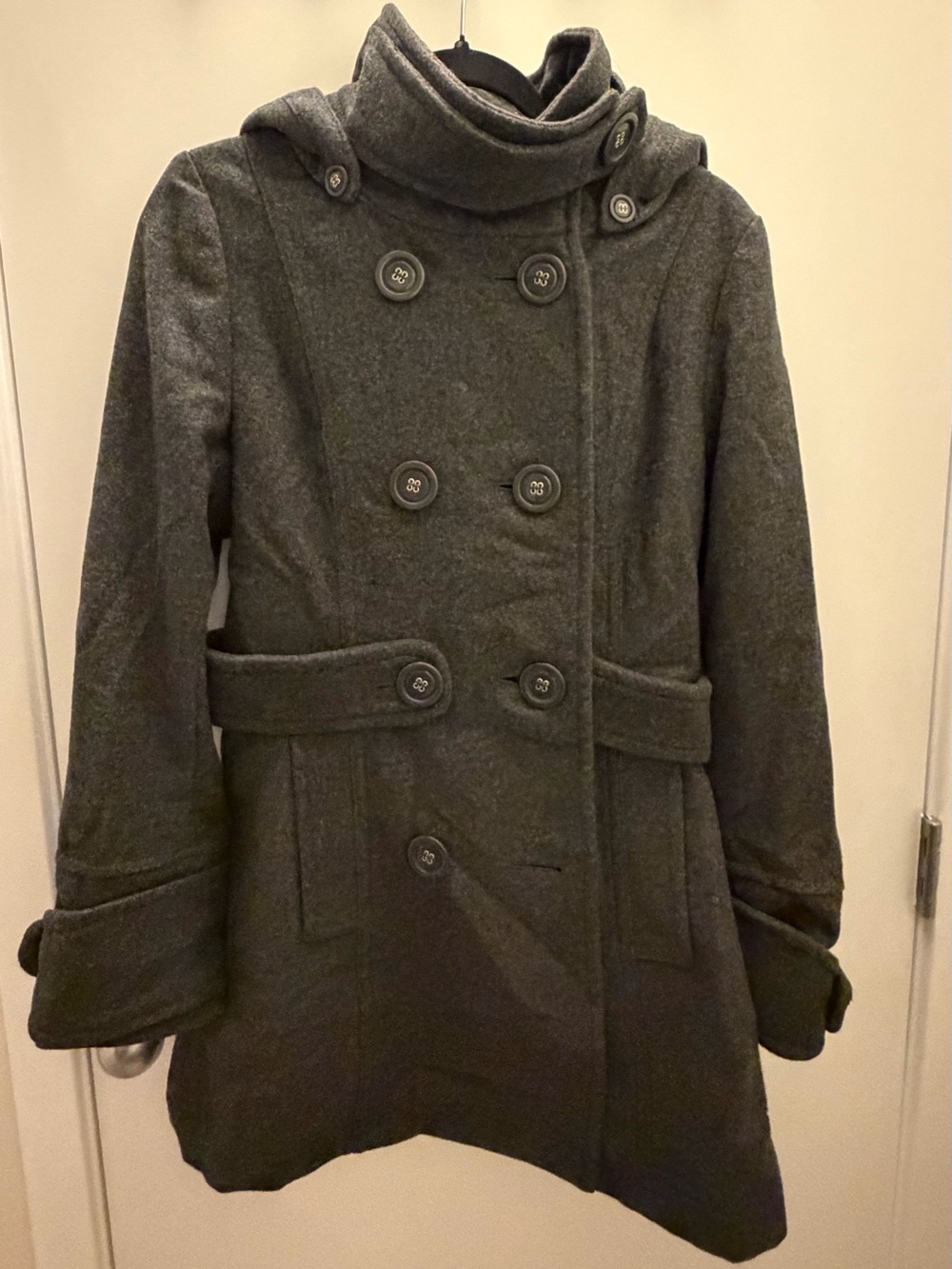 Etam Weekend Charcoal Gray Wool Blend Hooded Coat